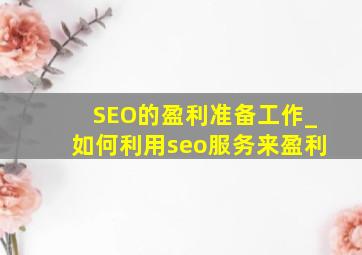 SEO的盈利准备工作_如何利用seo服务来盈利