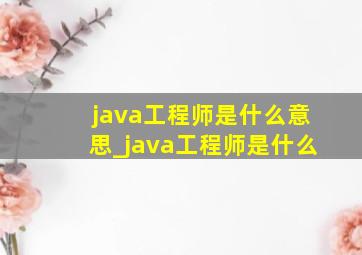 java工程师是什么意思_java工程师是什么