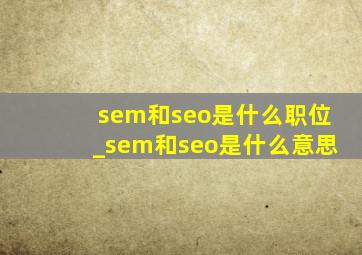 sem和seo是什么职位_sem和seo是什么意思