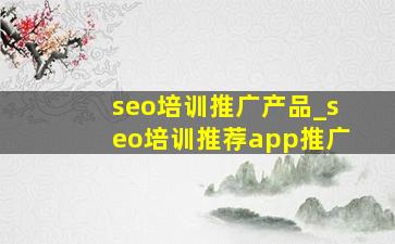 seo培训推广产品_seo培训推荐app推广