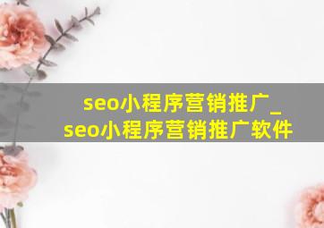 seo小程序营销推广_seo小程序营销推广软件