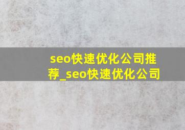 seo快速优化公司推荐_seo快速优化公司