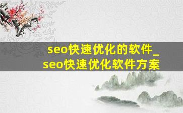 seo快速优化的软件_seo快速优化软件方案