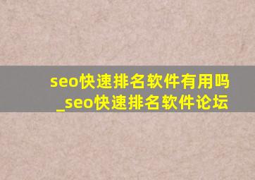 seo快速排名软件有用吗_seo快速排名软件论坛