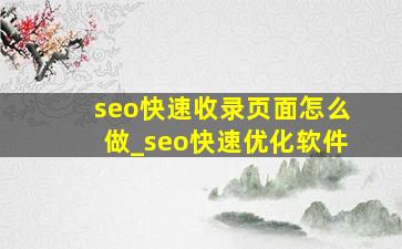 seo快速收录页面怎么做_seo快速优化软件