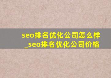 seo排名优化公司怎么样_seo排名优化公司价格