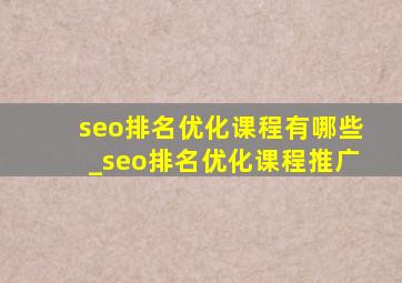 seo排名优化课程有哪些_seo排名优化课程推广