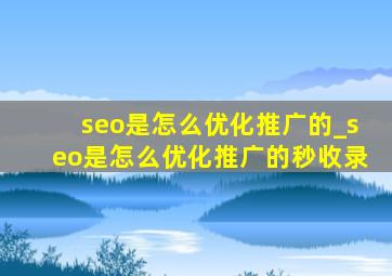 seo是怎么优化推广的_seo是怎么优化推广的秒收录