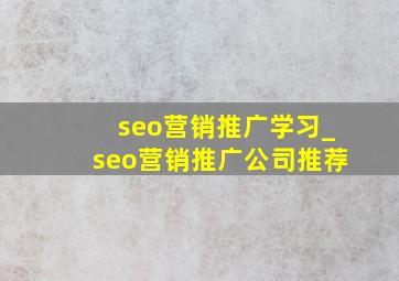 seo营销推广学习_seo营销推广公司推荐