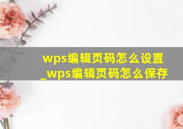 wps编辑页码怎么设置_wps编辑页码怎么保存