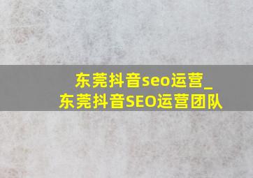 东莞抖音seo运营_东莞抖音SEO运营团队