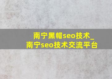 南宁黑帽seo技术_南宁seo技术交流平台