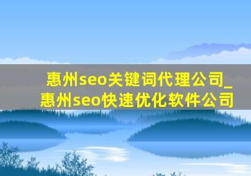 惠州seo关键词代理公司_惠州seo快速优化软件公司