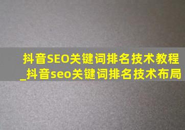 抖音SEO关键词排名技术教程_抖音seo关键词排名技术布局