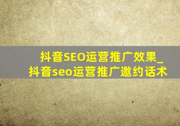 抖音SEO运营推广效果_抖音seo运营推广邀约话术