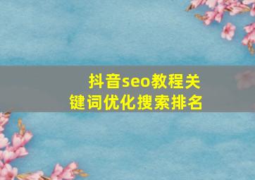 抖音seo教程关键词优化搜索排名