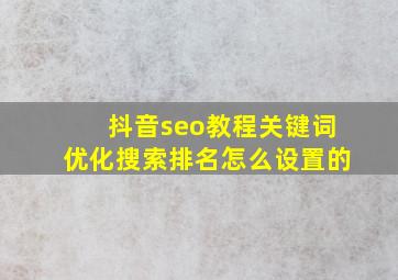 抖音seo教程关键词优化搜索排名怎么设置的