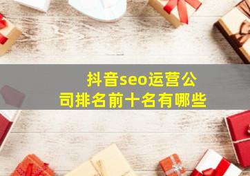 抖音seo运营公司排名前十名有哪些