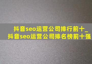 抖音seo运营公司排行前十_抖音seo运营公司排名榜前十强