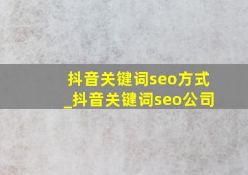 抖音关键词seo方式_抖音关键词seo公司