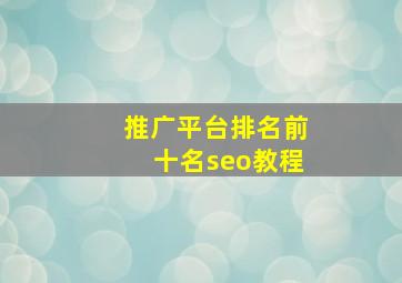 推广平台排名前十名seo教程