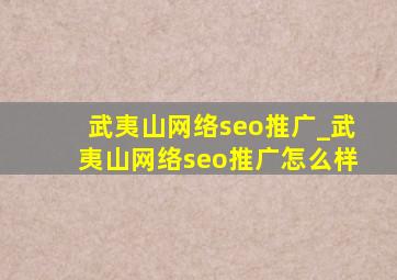 武夷山网络seo推广_武夷山网络seo推广怎么样