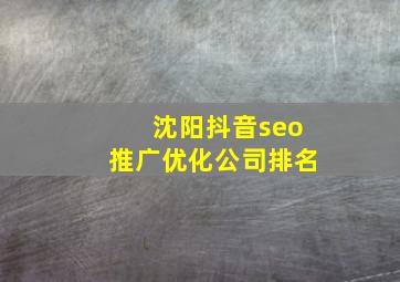 沈阳抖音seo推广优化公司排名