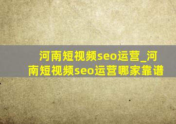 河南短视频seo运营_河南短视频seo运营哪家靠谱