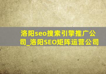 洛阳seo搜索引擎推广公司_洛阳SEO矩阵运营公司