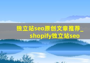 独立站seo原创文章推荐_shopify独立站seo