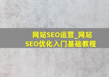 网站SEO运营_网站SEO优化入门基础教程