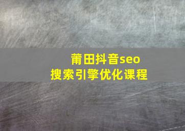 莆田抖音seo搜索引擎优化课程