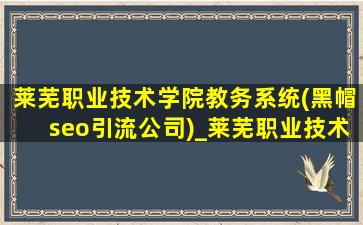 莱芜职业技术学院教务系统(黑帽seo引流公司)_莱芜职业技术学院教务系统登录入口