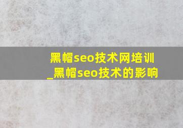 黑帽seo技术网培训_黑帽seo技术的影响